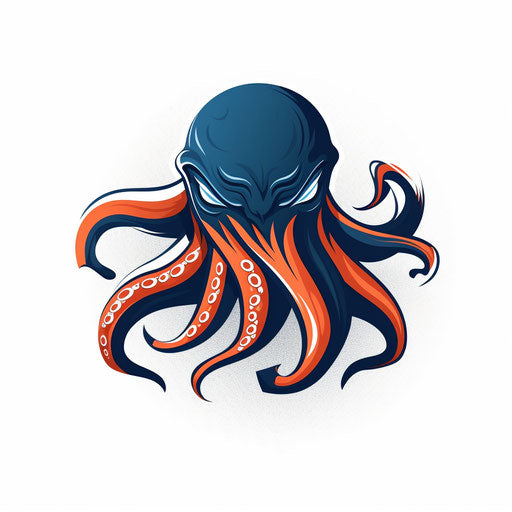 Octopus logo template on white background, dark sky-blue and light orange style