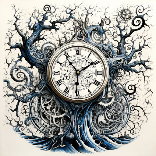 Clock with hour hand in intricate pen illustrator style
