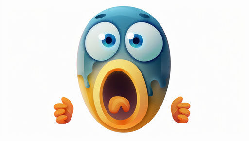 Blue and yellow emoticon with orange shocked hands