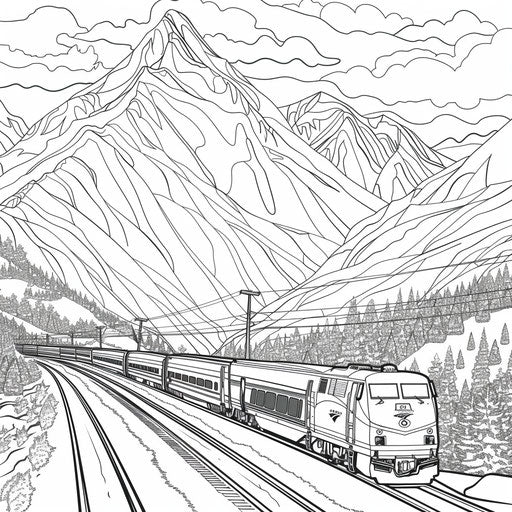 Picturesque train route with majestic mountains in the background