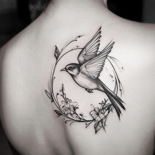 Flat tattoo sketch of a beautiful soaring bird on back shoulder