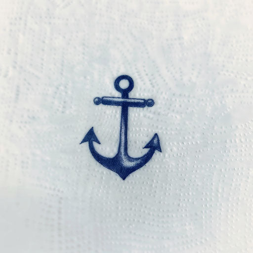 Tiny, minimalist anchor tattoo design in navy blue ink, presented on a white canvas