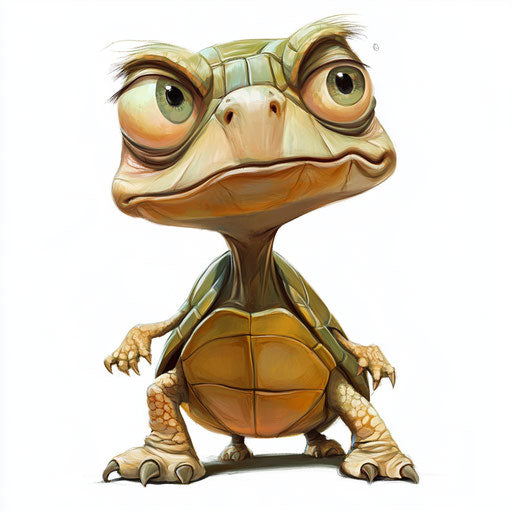 Humorous caricature of a turtle with human characteristics