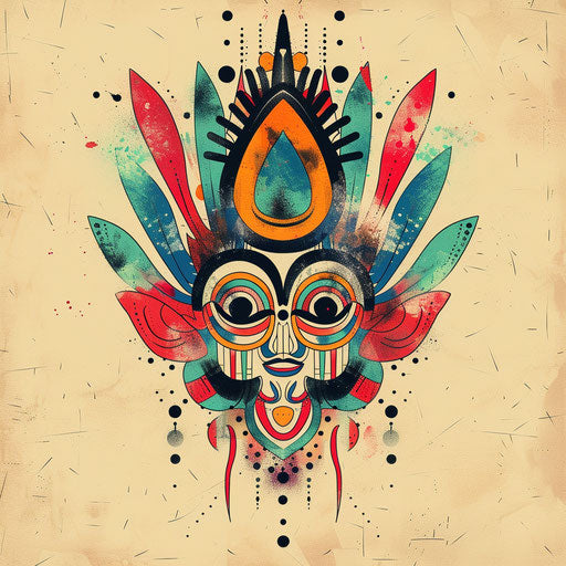 Retro tattoo sketch of a Kalinga symbol inspired by 1960s art with psychedelic colors