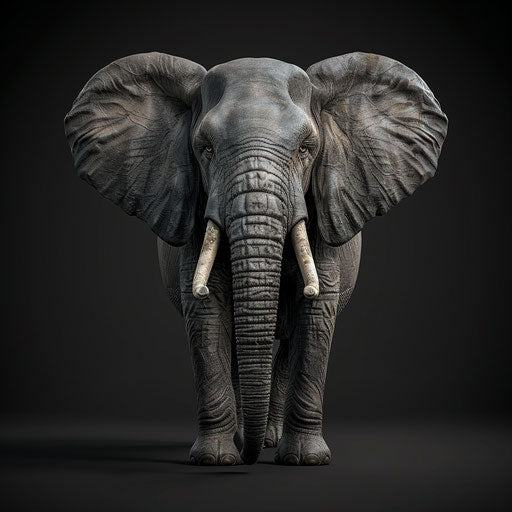 Realistic elephant cartoon on flat slate grey background
