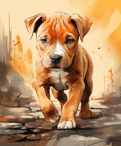 Pit bull puppy walking in the yard