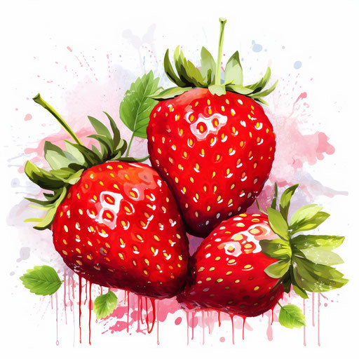 Strawberry clipart in the style of Impressionistic Art, on a white background