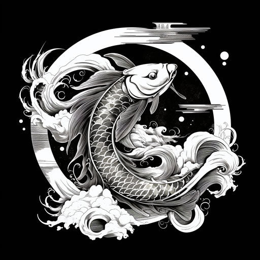 Black and white fish yin symbol in fusion style east and west