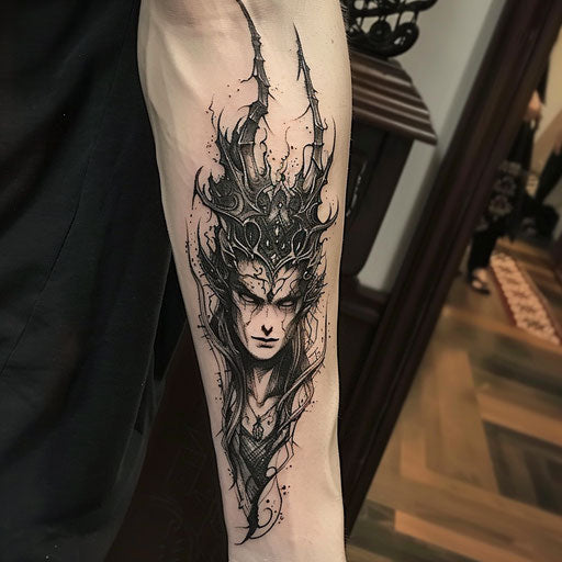 Forearm tattoo: dark sorcerer, Gerald Brom style