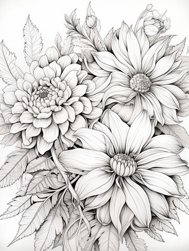Coloring pages with flowers of different sizes