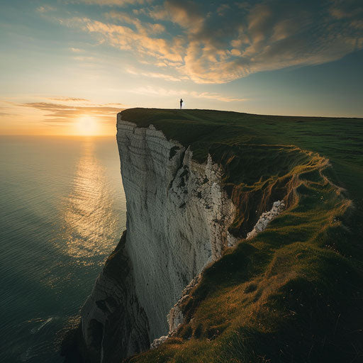 White Cliffs of Dover with an adventurer standing on top