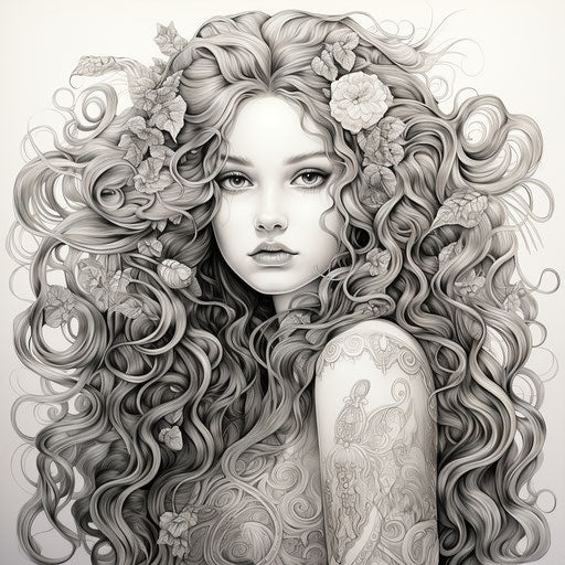 Beautiful girl with long hair in a fancy dress