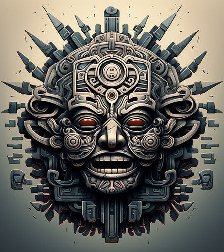Old style Aztec head logo for tattoos, graphite realism