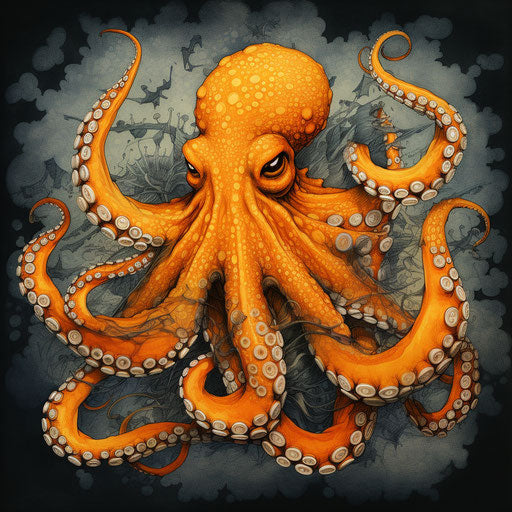 The orange octopus with black tentacles