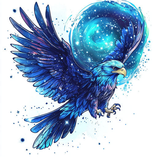 Eagle tattoo on hand with cosmic background