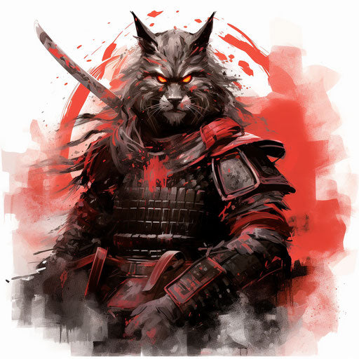 Samurai in armor with rag, hyper-realistic animal style