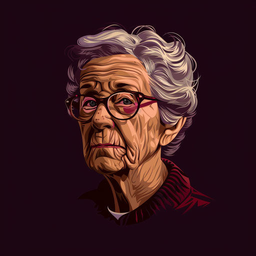 Flat maroon background with elderly lady clipart