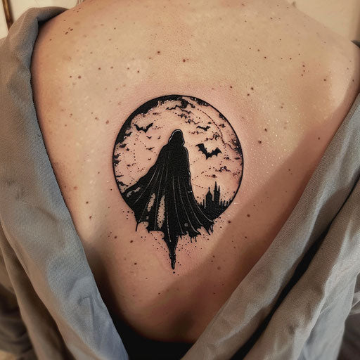 Minimalist vampire silhouette on full moon