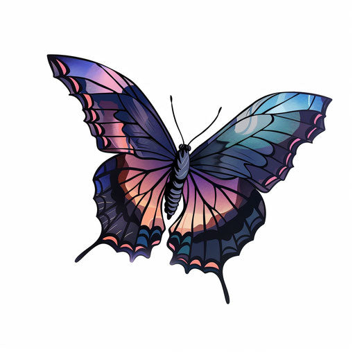 Multicolored Butterfly Silhouette in Purple and Blue Hues