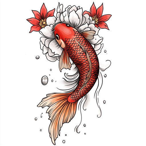 Koi fish swimming upstream tattoo sketch