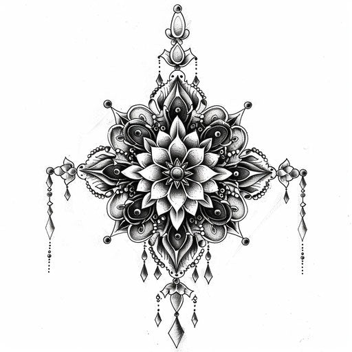 Snowflake tattoo sketch with lace pattern in clipart style