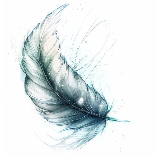 Ethereal glow of angel's feather on white backdrop