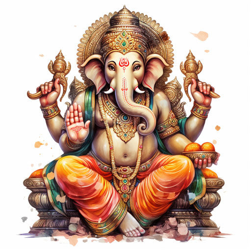 Vinayagar clipart in the style of Oil painting, on a white background