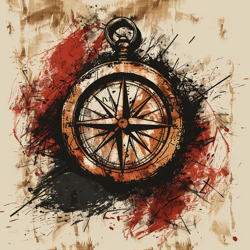 Nostalgic tattoo sketch with an anarchy symbol and vintage compass, clipart style, earth tones