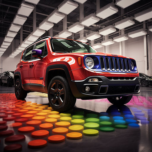 The classic jeep renegade in rainbow colors