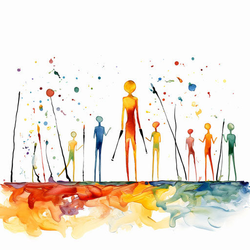 Impressionistic clipart of stick figures on white background