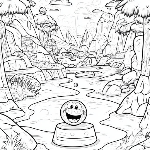 Cartoon golf game with fun elements in the style of a coloring book
