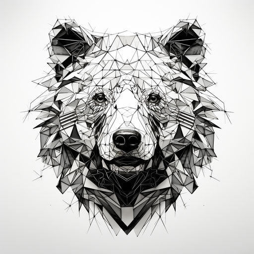 Black and white bear head, graphic cubist design style