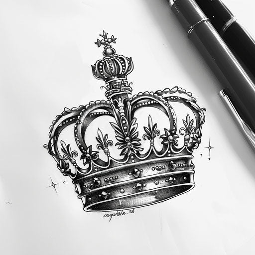 Ornate royal crown tattoo in fine line style