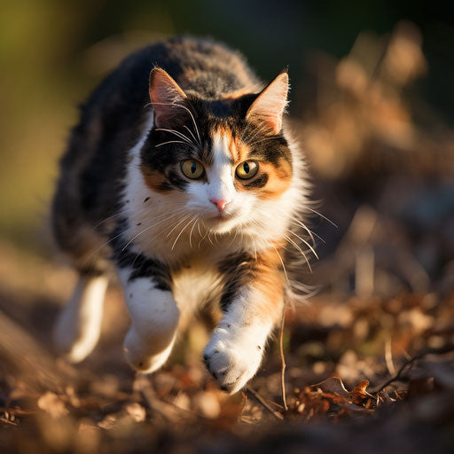 Calico cat on the run