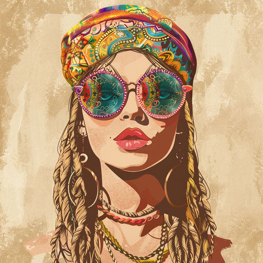 High-quality hippie clipart on a flat beige background