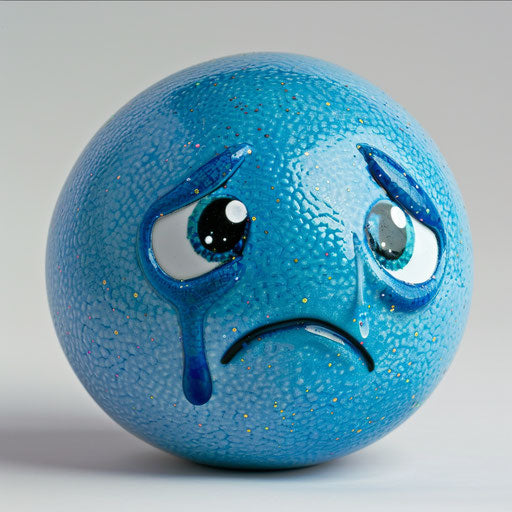 Blue emoticon with ironic and humorous tear