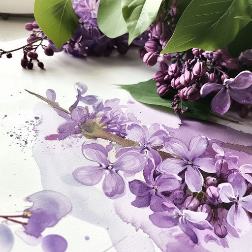 Impressionist lilac tattoo featuring loose brush strokes and light effects