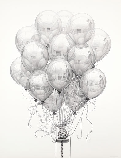 Happy birthday balloon coloring page, precisionist style