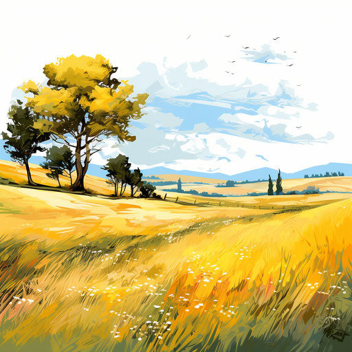 Oil painting style clipart of field, white background