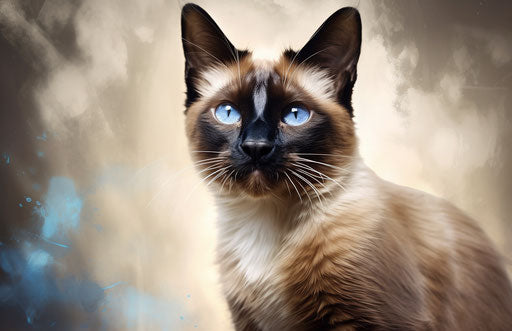 Siamese cats in the style of dark beige and azure, light beige and white