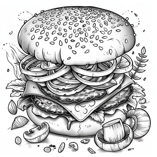 Burger with grilled mushrooms and onions
