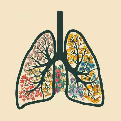 Anatomical lung filled with blooming trees in spring colors