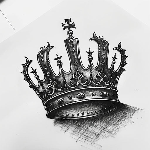 King crown detailed sketch style tattoo in black ink