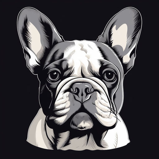 French bulldog head sketch, multilayered, in black and white