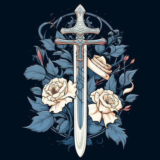 The sword and roses in tattoo design vector