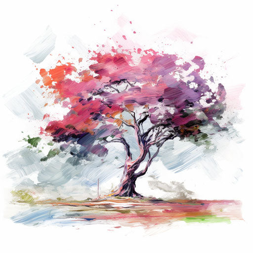 Tree png clipart in the style of Impressionistic Art, on a white background