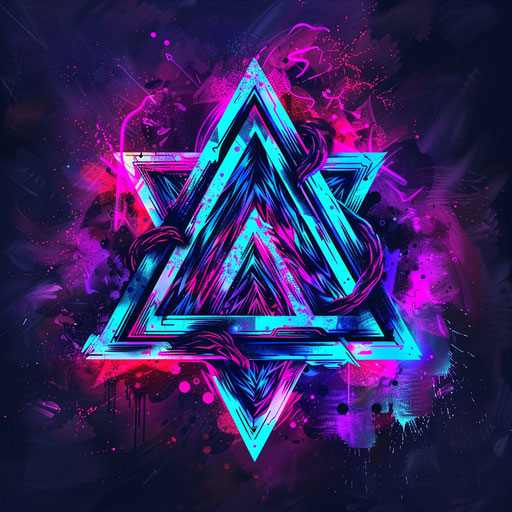 Edgy street art tattoo sketch of a Valknut with graffiti elements and bright neon colors