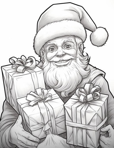 Santa's Present Coloring Page, Joyful and Optimistic Style