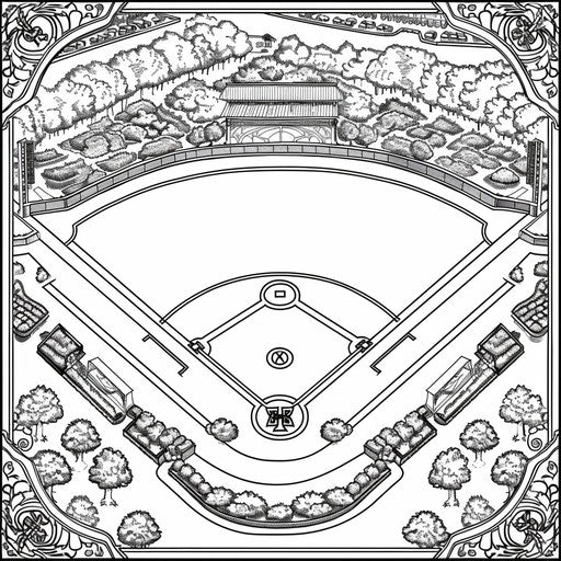Detailed illustration of a baseball diamond with bases and outfield