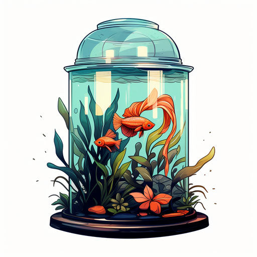 Aquarium clipart in the style of Chiaroscuro Art, on white background